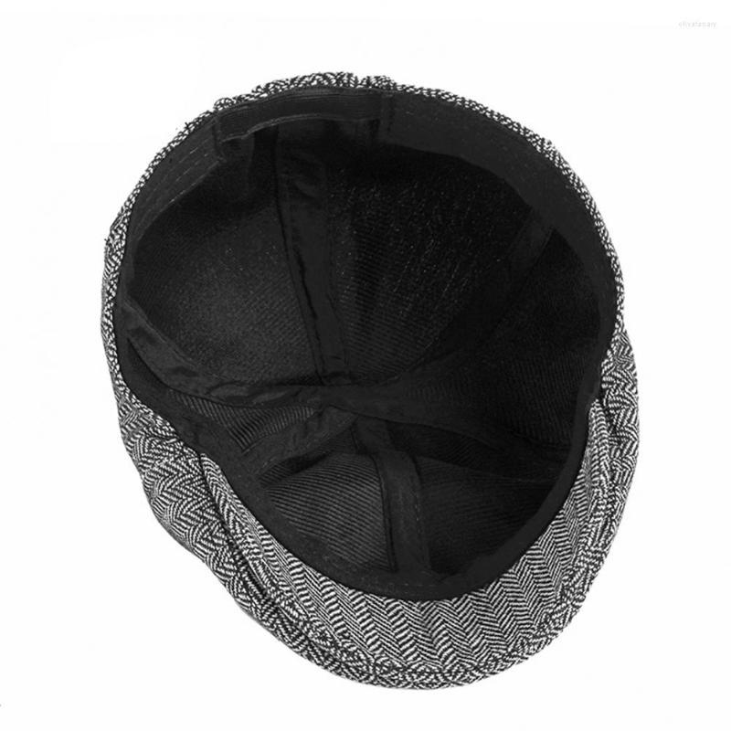 

Berets Stylish Men Beret Hat Gentle Stripe Curled Brim Narrow Advanced Cap Decorative, White