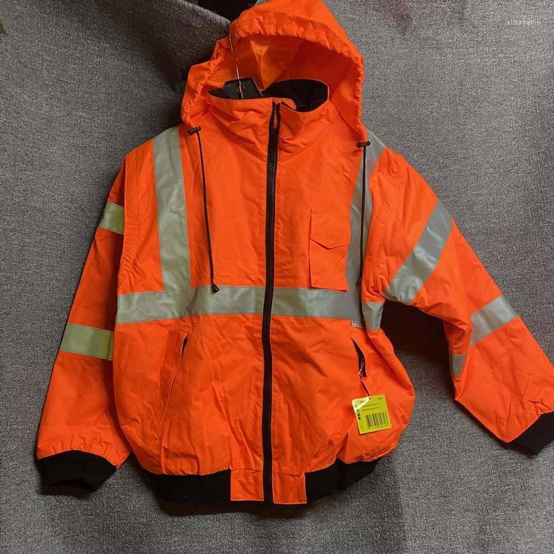 

Men's Jackets Reflective Jacket Men Winter Hi Vis Orange Waterproof Fleece Safety For Work Workwear High Visibility
