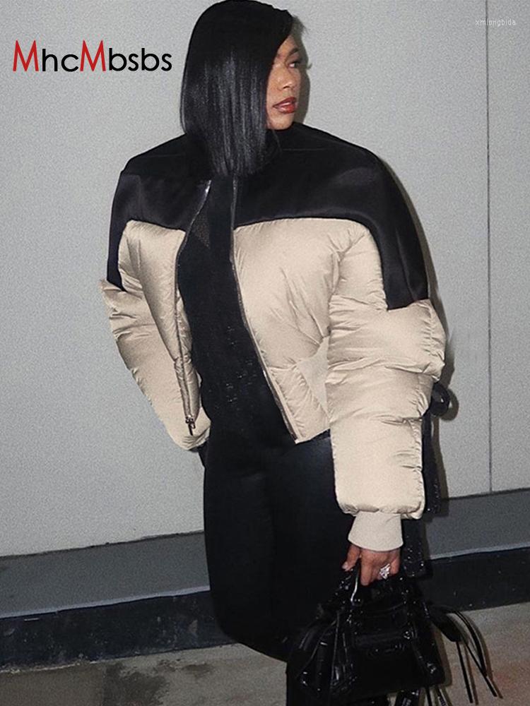 

Women' Trench Coats Sexy Patchwork Stand Collar Short Jackets Women Elastic Waist Cotton Padded Casual Parkas 2023 Fall Winter Streetwear, Black