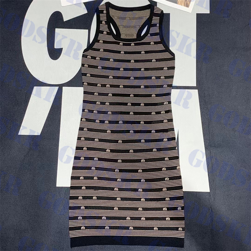 

Brown Striped Dress Sweaters Letter Logo Tanks Skirt For Women Knitted Long Dresses, Please contact me real pic