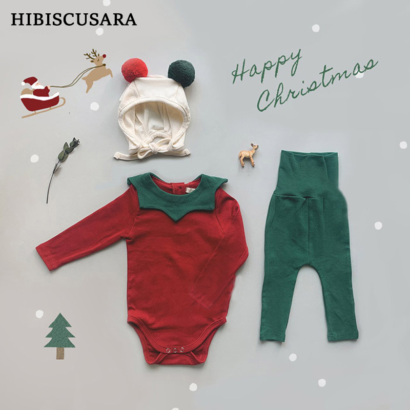 

Clothing Sets Ins Style Baby Chic Christmas Clothing Sets Romper High Waist Pants Hat Sets born Infant Baby Girl Boy Xmas Outfits 230217, 2pcs set