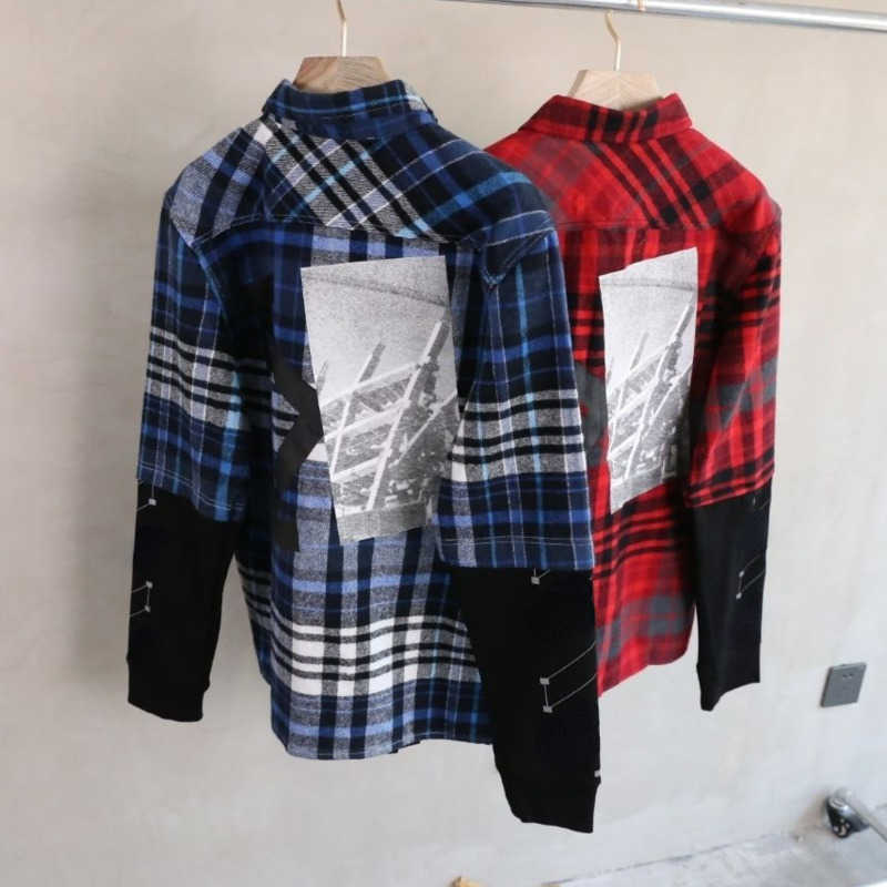 

Off designer jacket men women shirt 3M reflective plaid jackets hip-hop loose casual shirts fleece coat, Red