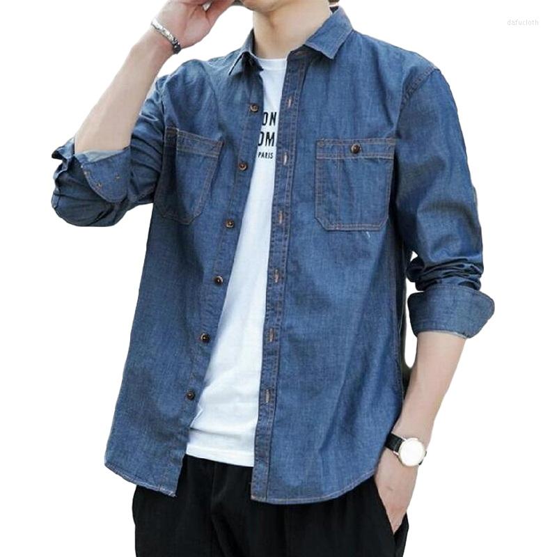 

Men's Casual Shirts Fashion Men Denim Shirt Cowboy Long Sleeve Male Men's Long-sleeved Cotton Youth Slim, Blue
