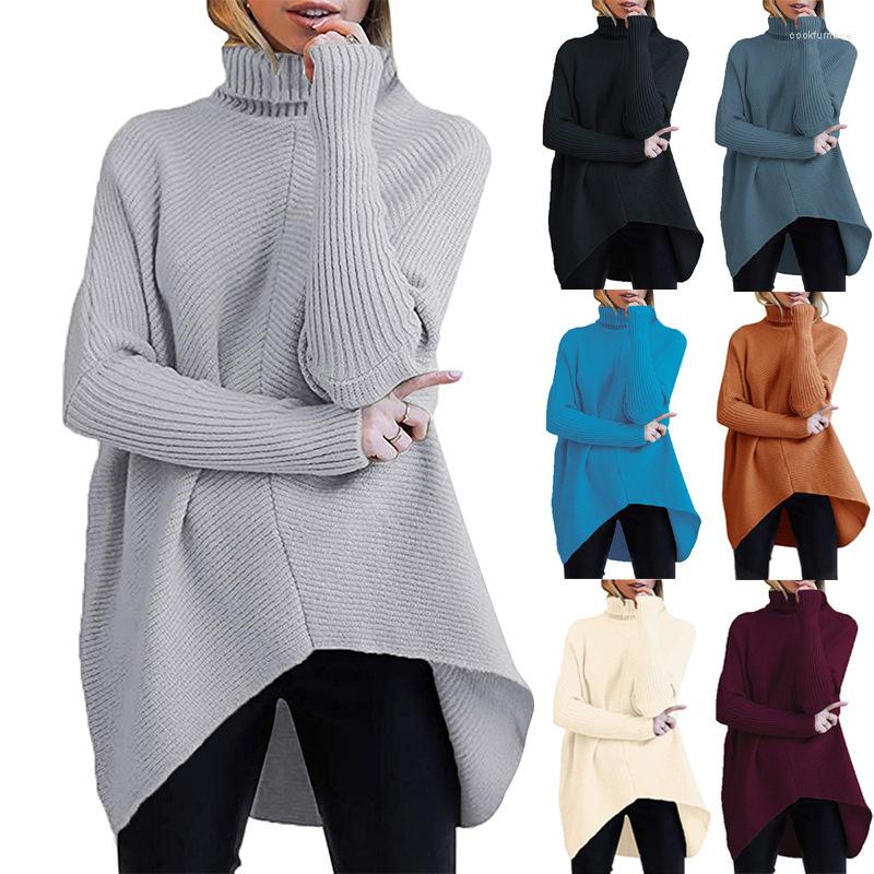 

Women' Sweaters 2023 Autumn Winter Women' Irregular Hem Turtleneck Pullover Long Sleeve Knit Sweater Women Oversized, White