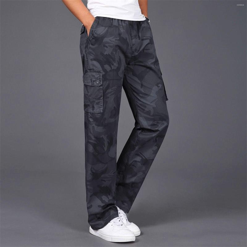 

Men's Pants Mens Fashion Casual Loose Cotton Pocket Lace Up Camouflage Elastic Waist Trousers Work Cargo For Men, Army green