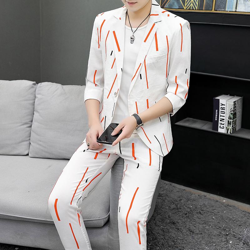 

Men's Suits Print Wedding Striped Groom Tuxedos Nightclub Tow Pcs Set Casual Slim Business Terno Masculino 2023 Fashion Suit Men, Black
