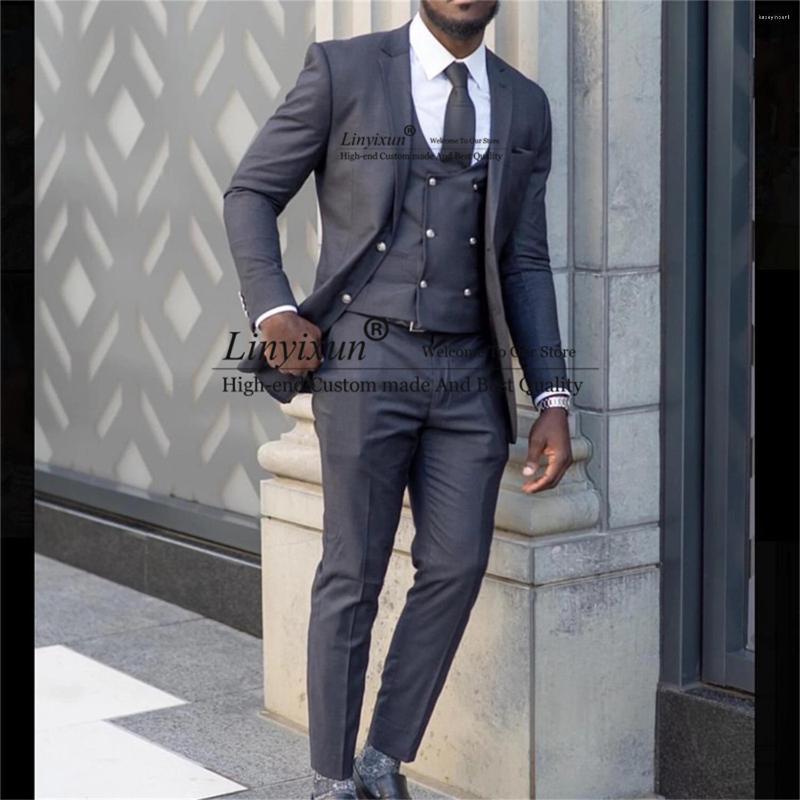 

Men's Suits Formal Grey Men Slim Fit Double Breasted Waistcoat 3 Pieces Set Wedding Groom Tuxedos Business Male Blazer Terno Masculino, Beige