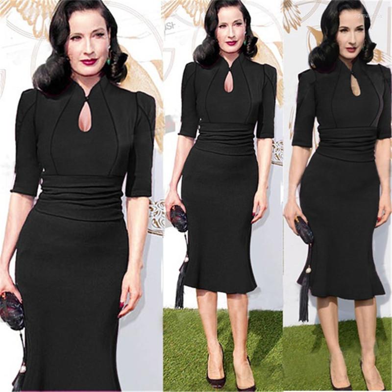 

Party Dresses Women Vintage Style Tunic Cocktail Mermaid Midi Dress, Black
