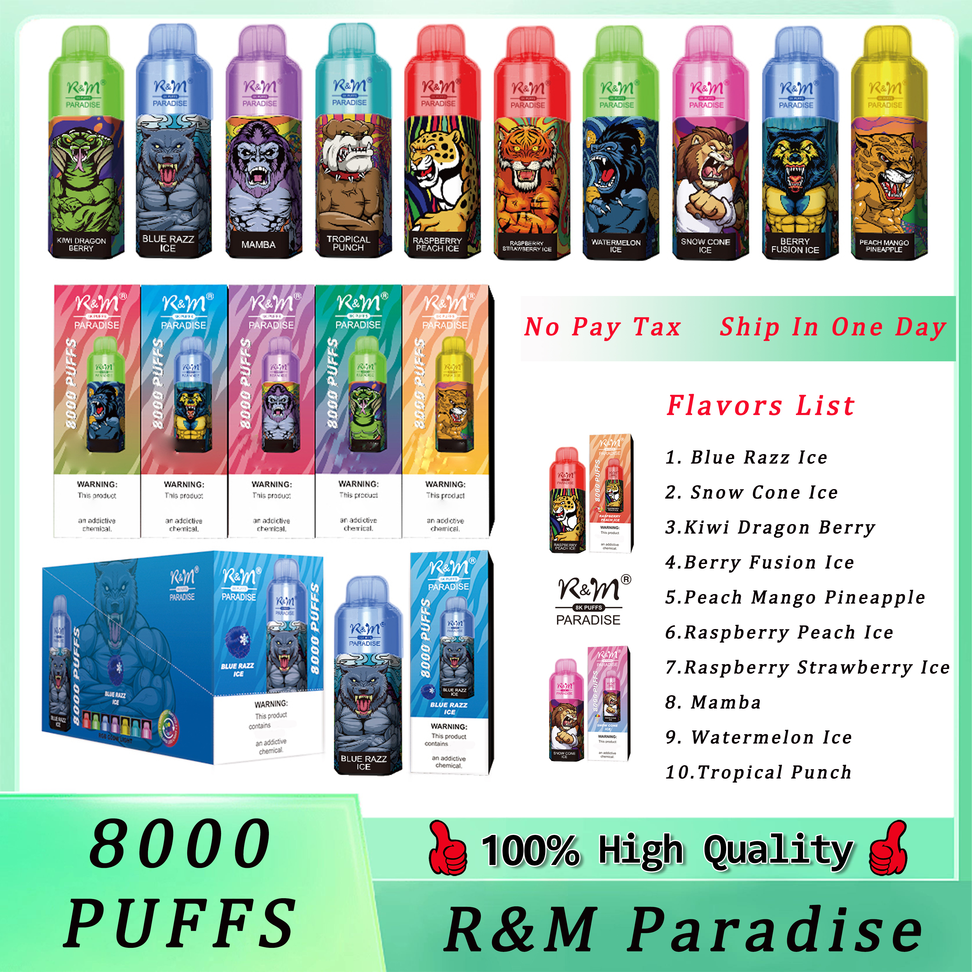 

Original RM Paradise 8000 Puffs Disposable E Cigarette Vape Pen 15ml Prefilled 5% Pod 600Mah Rechargeable Battery RGB Flash Light Airflow Control Rm RandM 8K