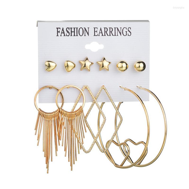 

Stud Earrings 6 Pairs Of European And American Creative Punk Style Large Circle Tassel Set