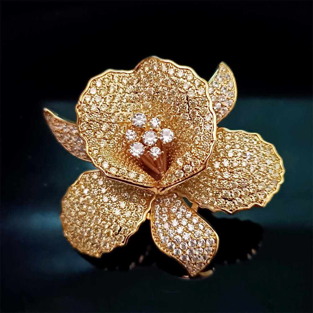 

Pins Brooches Luxury Highgrade Zircon Elegant Golden Orchid Flower pins for Women's Clothing Accessories Coat Pin 230216