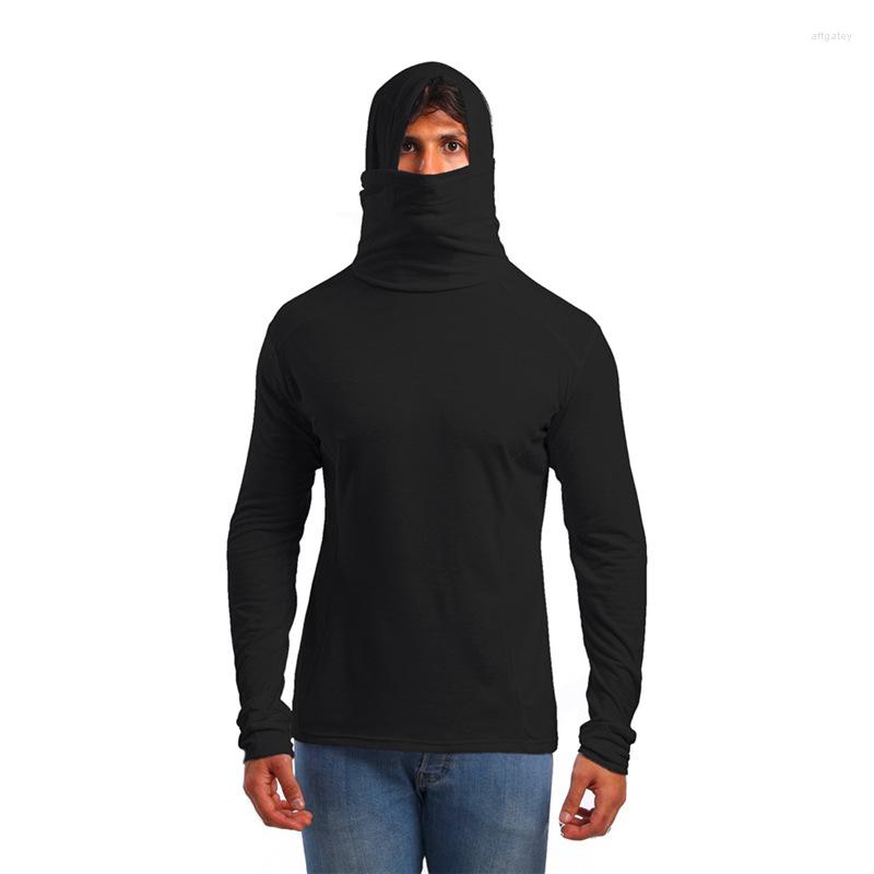 

Men's T Shirts Men's Mask Hooded Long Sleeve T-Shirt Bottoming Shirt, Black