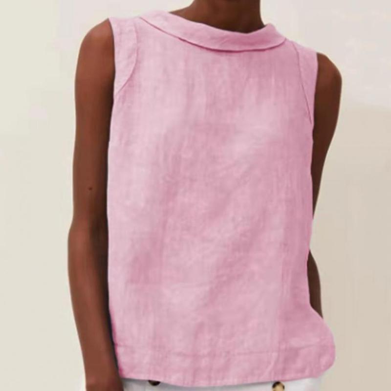 

Women's Tanks & Camis Cotton Linen Women Sleeveless Tops Crew Neck Fashion Casual Breathable Solid Color Loose Summer Tank Top Blusas For Da, Pink