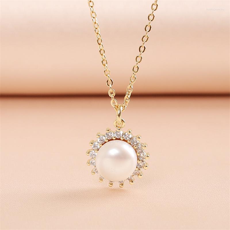 

Pendant Necklaces WeSparking EMO Collar 14K Gold Plated Necklace Sunflower With Zircon Pearl Charm For Women Trend
