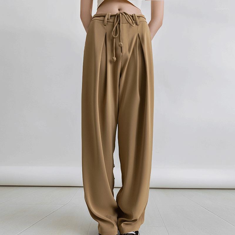 

Women' Pants Drape-free Floor-length Trousers With Straps Mid-waist Slim Wide-leg Long Legs 2023 Autumn/winter, Gray