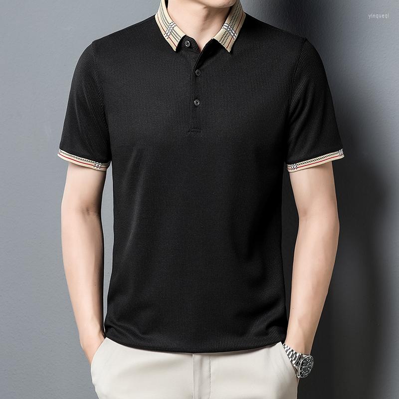 

Men's Polos 2023 Polo Shirt Men Summer Short Sleeve Casual Loose Top Solid Color Waffle Turn-Down Collar Business, White polo shirt men