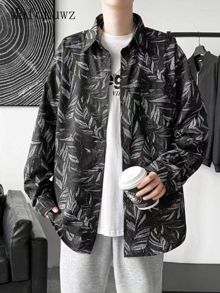 

Men's Casual Shirts Mafokuwz Long Sleeved Floral Shirt Man Handsome Hong Kong Style Loose Fashion Brand Retro Jacket Japan Spring Autumn Top, Black