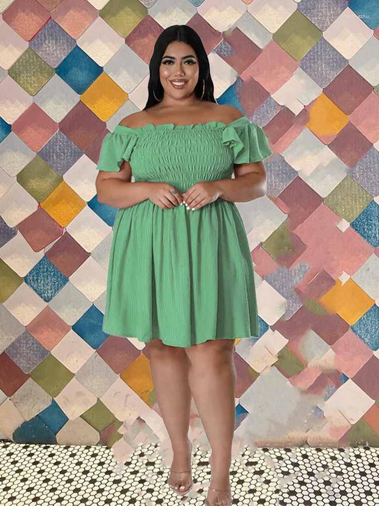 

Plus Size Dresses Dress Women Summer Sexy Short Preppy Sweet Ladies Off The Shoulder Ruffle Wholesale Bulk Drop, Beige