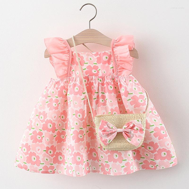 

Girl Dresses Summer Infant Baby Girls Princess Dress Bag Flying Sleeve Cotton Floral Printing 0-3Yrs Clothing Kids Birthday Party, 1425 red