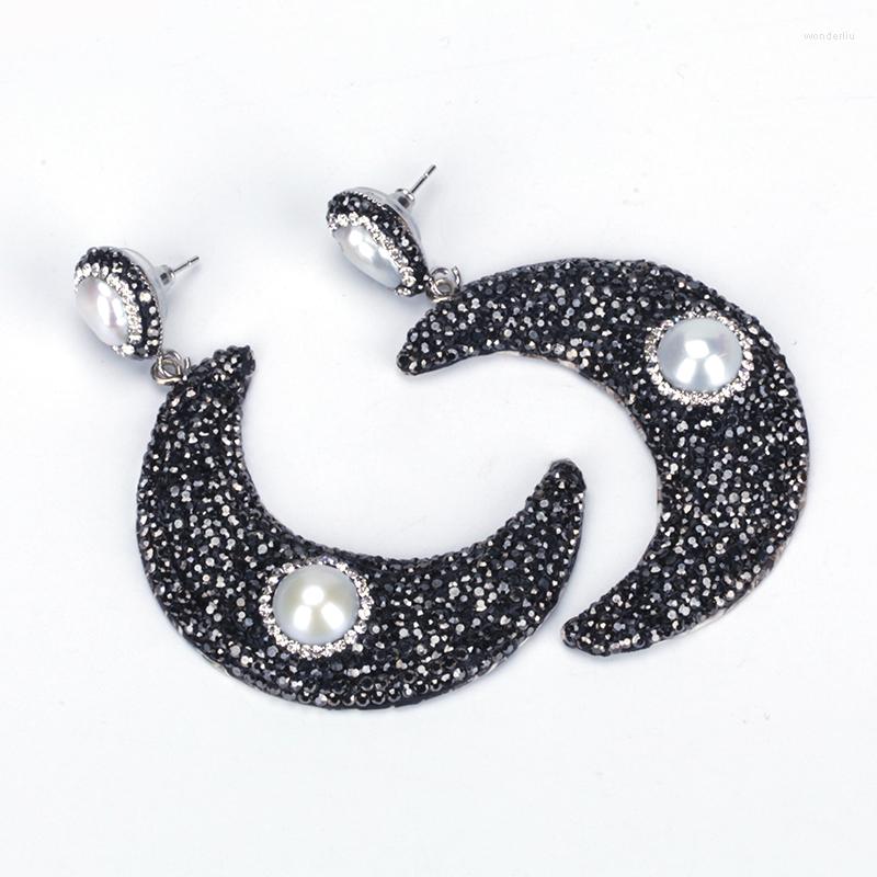 

Dangle Earrings Shape Crescent Rhinestone Drop Earring Paved Pearl Arrival Women Jewelry Snake Leather Charm