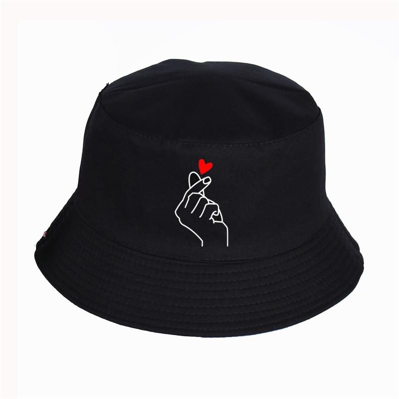 

Berets Finger Heart Print Bucket Hats Summer Harajuku Women Men Fisherman Hat Outdoor Sunshade Cap Fishing, White