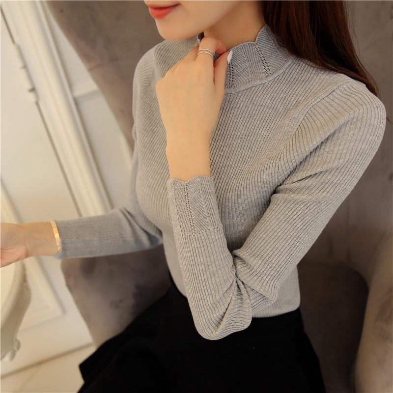 

Women's Sweaters Blusas De Inverno Feminina 2023 Korean Women And Pullovers Sueter Mujer Ruffled Sleeve Solid Slim Sexy Elastic Tops