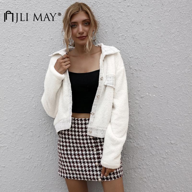 

Women' Wool Women Woolen Coats Autumn Winter Turn-down Collar Single Breasted Patchwork Pocket Coat Office Lady & Blends, White