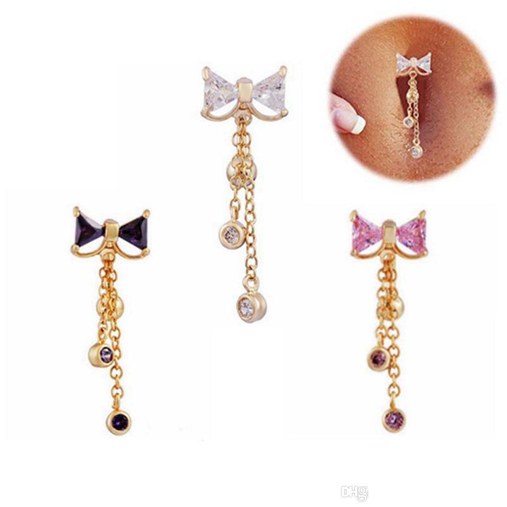 

Navel Bell Button Rings Pretty Body Piercing Jewelry Bow Cubic Zircon Steel Earrings Elegant Nail Belly Exquisite Drop Delivery Dhbpd