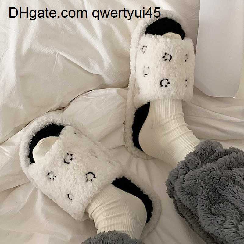 

qwertyui45 Fashion Home Smiley Cotton Slippers Female Winter Couple Warm One Word Slippers Plush Home Flat Floor Soft Women Indoor Slippers 021723H, Green-frog
