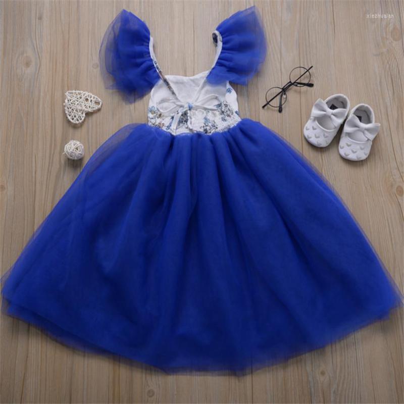 

Girl Dresses Elegant Princess Girls Dress Summer Ruffles Lace Sleeve Kids For Floral Costumes Party Wedding Clothes Toddler, Blue