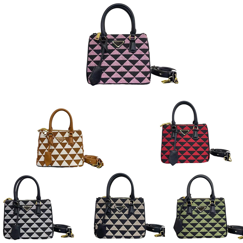 

Designer Small Symbole Tote Bags Womens Luxury Pink Red Green Grey Split Multi-Color Embroidered Jacquard Fabric Leather Shoulder Bag Classic Purse, Colour 2