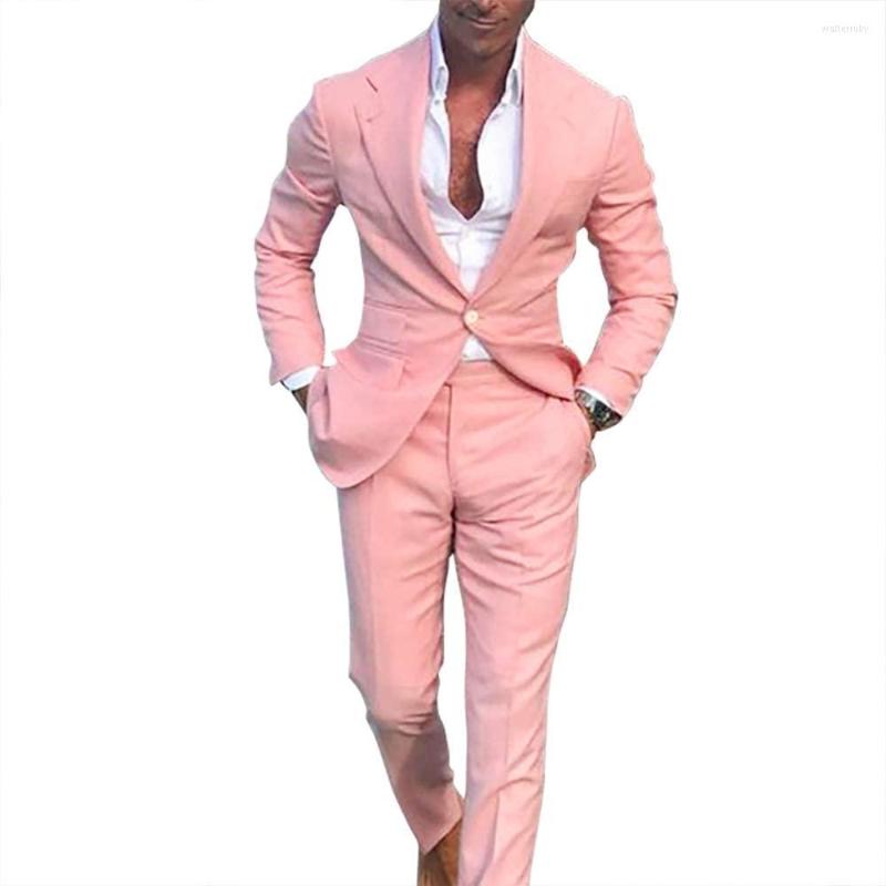 

Men's Suits Arrival One Button Men's Casual Pink Slim Fit Suit Beach Wedding Prom Tuxedo(Blazer Pant), Black