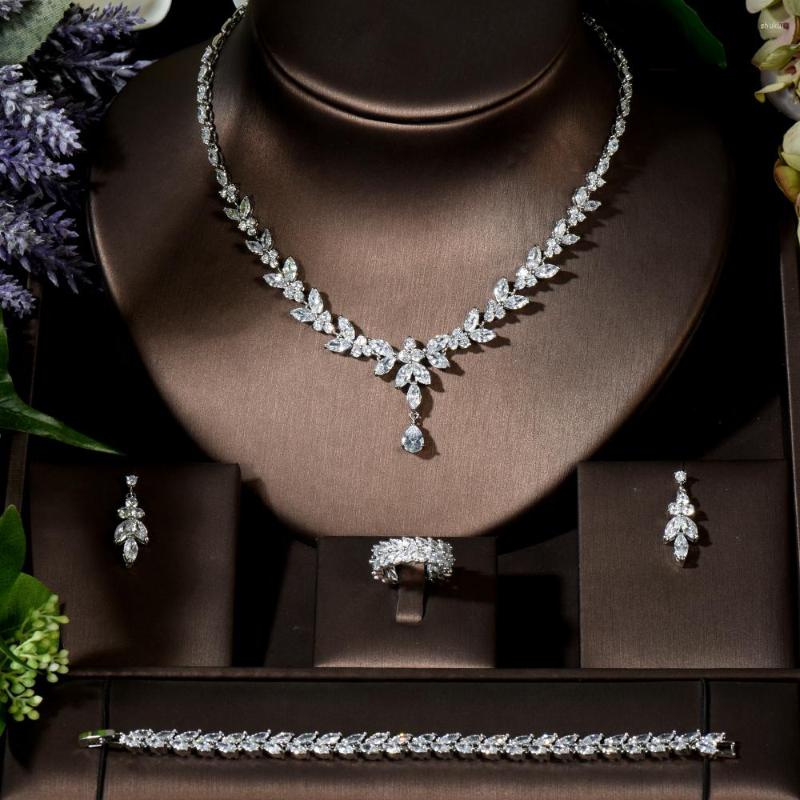 

Necklace Earrings Set Fashion Est Luxury Sparking Brilliant Cubic Zirconia Clear Earring Jewelry For Women Dress Party N-900, Picture shown