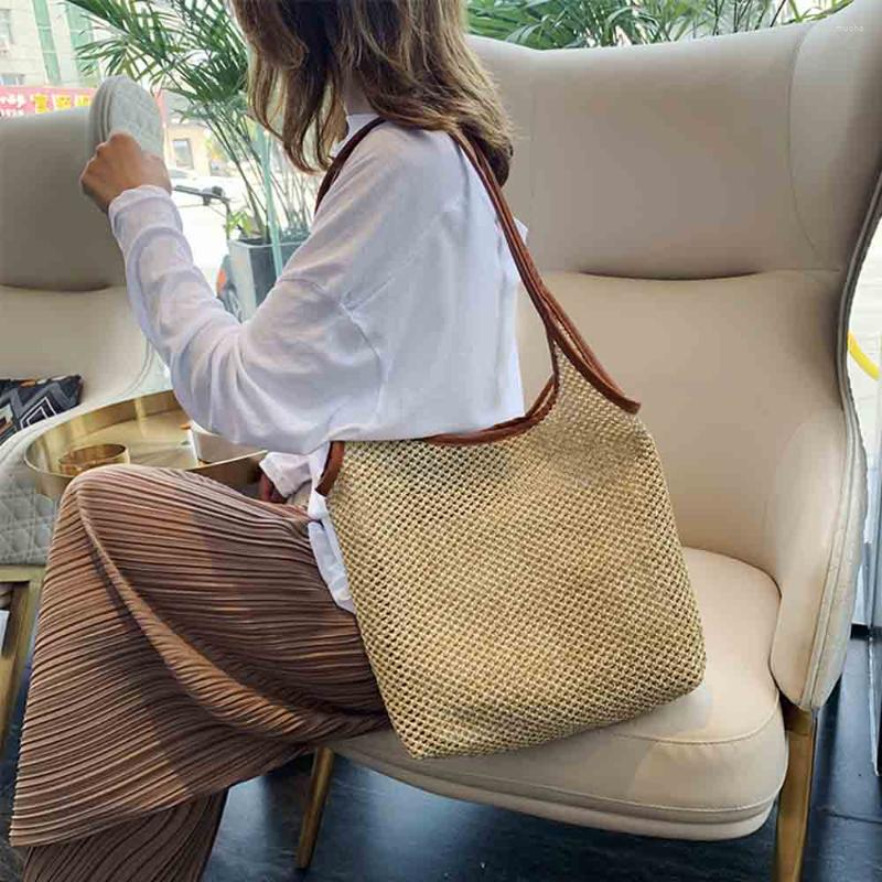 

Evening Bags 2023 Fashion Straw Women Shoulder Bag Woven Female Handbag Large Capacity Summer Beach Casual Tote For Purses