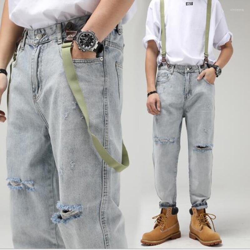 

Men' Jeans Men' Straight Overalls Suspenders Denim Trousers Fashion Loose Casual, Sky blue