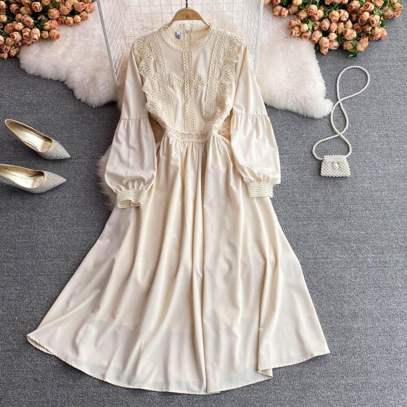 

Ethnic Clothing 2023 Spring Fashionable Round Neck Lace Stitching High Waist Slimming Dress Elegant GracefulaLarge-shaped Long For Ladies