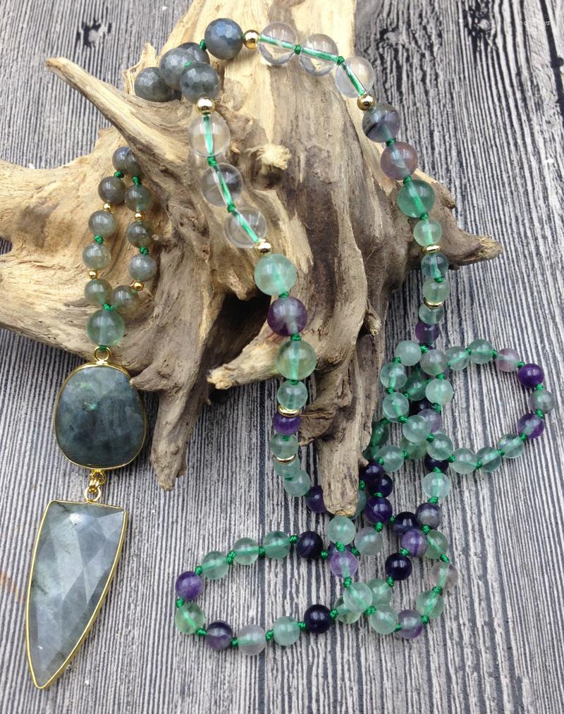 

Pendant Necklaces YA2795 Fluorite Labradorite Stone Quartz Beads Knot Handmade Necklace