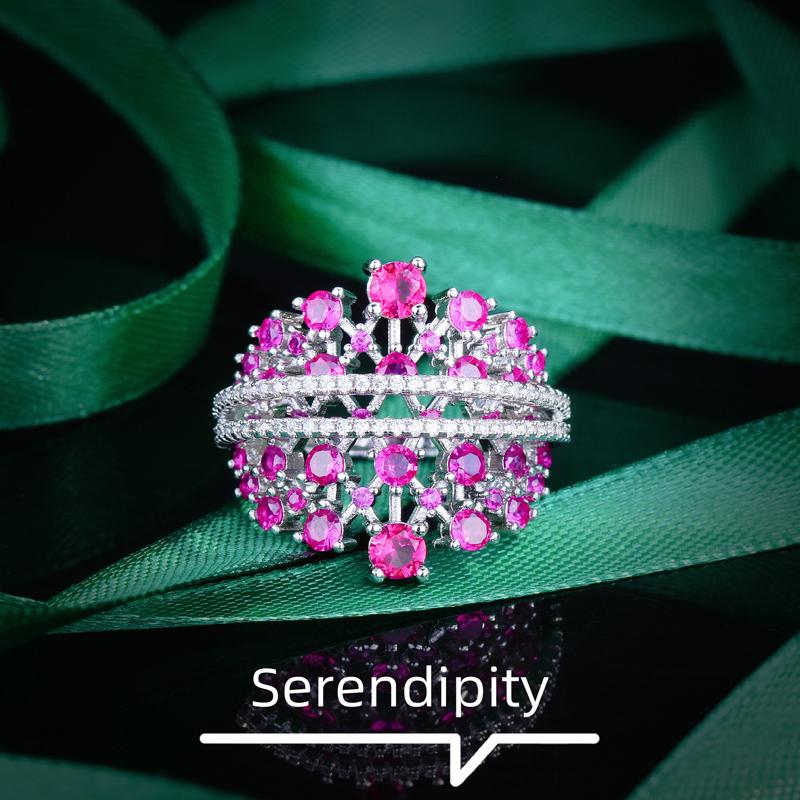 

Wedding Rings Delicate Hollow Double-Deck Ring Inlay Rose Red Cubic Zirconia Luxury Geometry Jewelry For Women Engagement Party Gifts