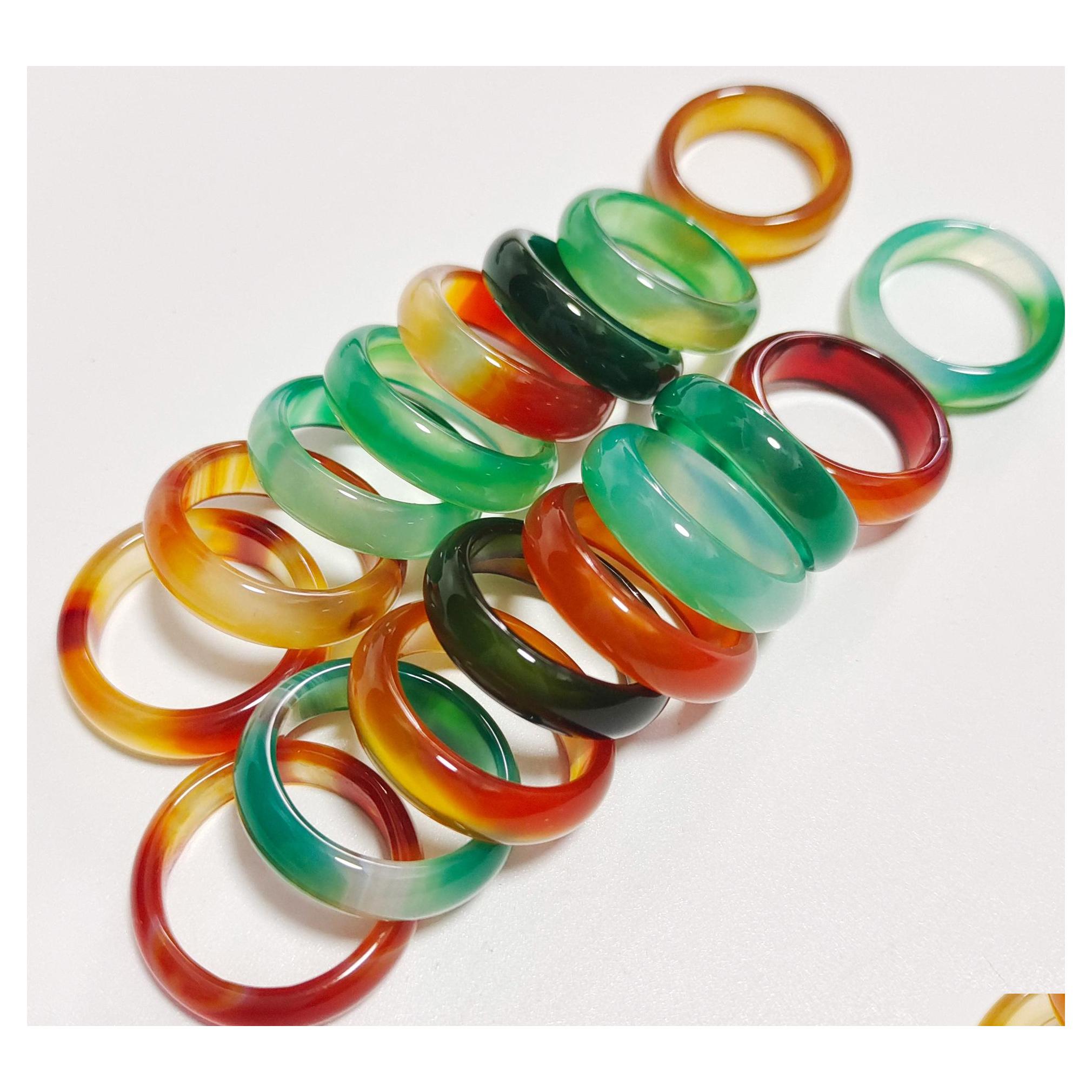 

Band Rings 6Mm Wide Stripe Green Yellow Glass Crystal Agate Jade Ring Jewelry Finger For Women Vipjewel Drop Delivery Dh60X