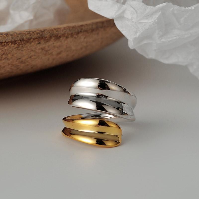 

Cluster Rings Korean Simple S925 Sterling Silver Geometric Concave Ring Women's Ins Cool Wind Open Two Color Index