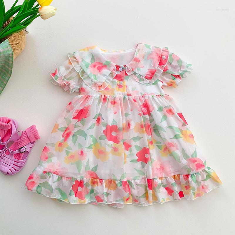 

Girl Dresses Summer Baby Dress Puff Sleeve Pink Princess Grils Floral Children Birthday Party Fairy Tulle Vestidos Kid Mesh