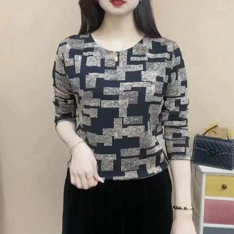 

Women's T Shirts Spring Autumn Round Neck Long Sleeve T-shirt Women's Clothing Casual Geometric Paisley Commute Printed Loose All-match, Black
