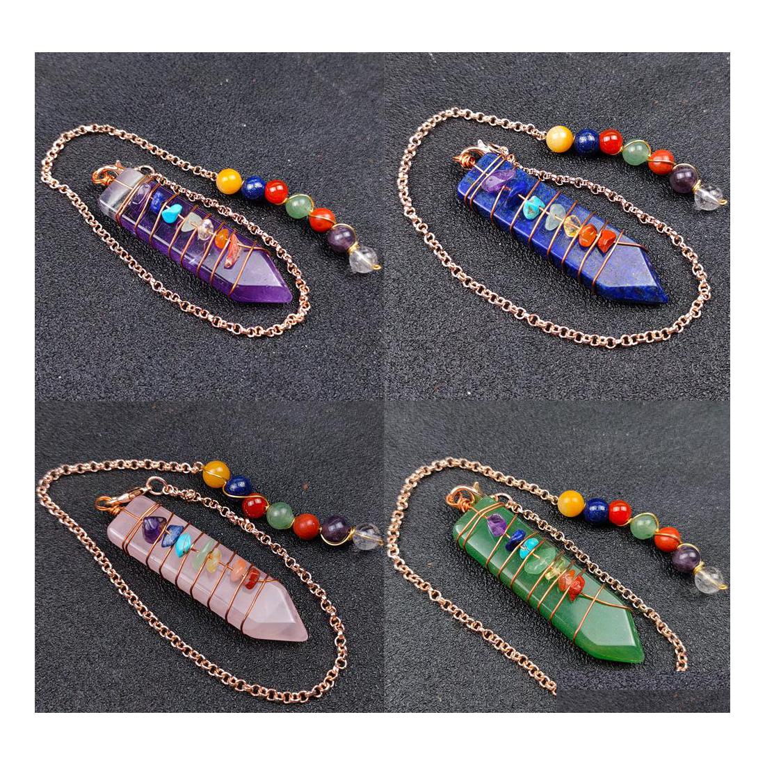 

Charms 7 Chakra Reiki Tiger Eye Pendum Natural Stone Arrow Nce Healing Energy Yoga Pendant For Dowsing Pink Quartz Opal Black Onyx W Dhwjr