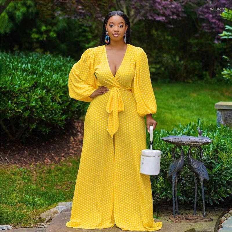 

Pants Large Size Women Clothing 2023 Wholesale Long Sleeve Yellow Jumpsuits Straight Pant Plus Bottoms Drop