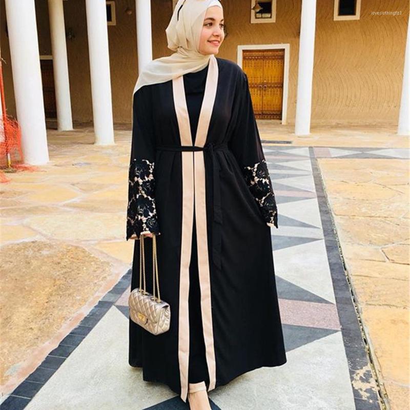 

Ethnic Clothing 2023 Muslim Lace Cuff Stitching Long Sleeves Loose Plus-size Cardigan Tunic Abayas For Women Dubai Fashion