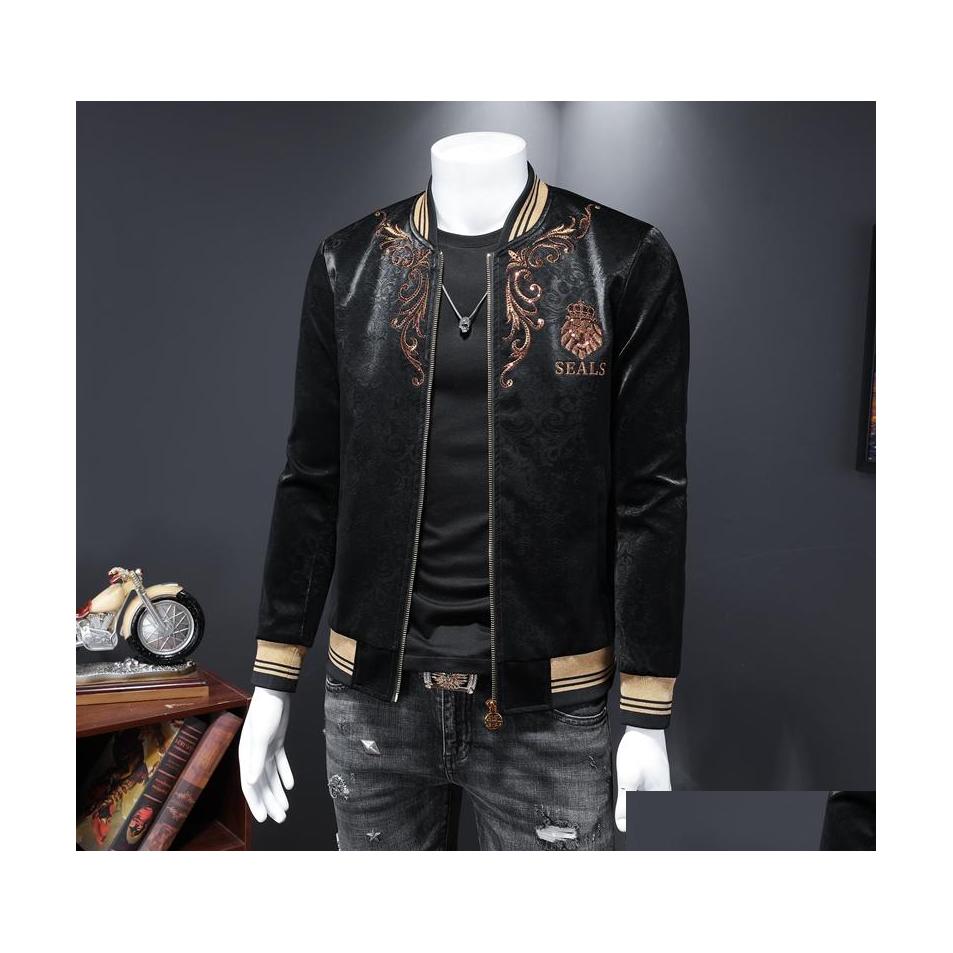 

Men'S Leather Faux 2022 Youth Mens Top Embroidered Jacket Korean Fashion Trend Baseball Uniform Casual Stand Collar Drop Delivery Dhskq, Black