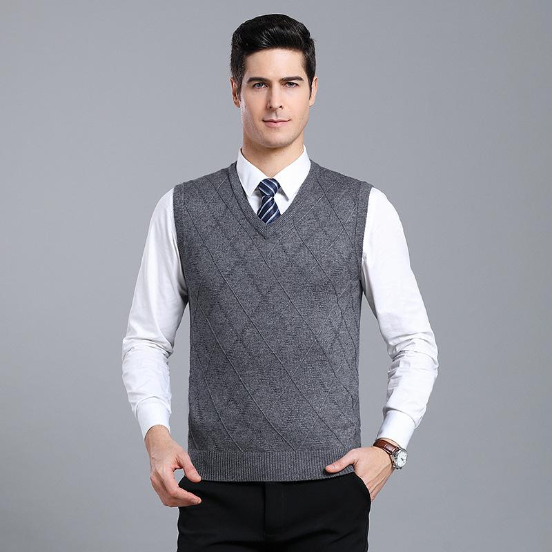 

Men's Vests Gift For Dad Cashmere Wool Pullover V-Neck Business Sweaters Sleeveless Sweater Vest MenMen's, Dark grey