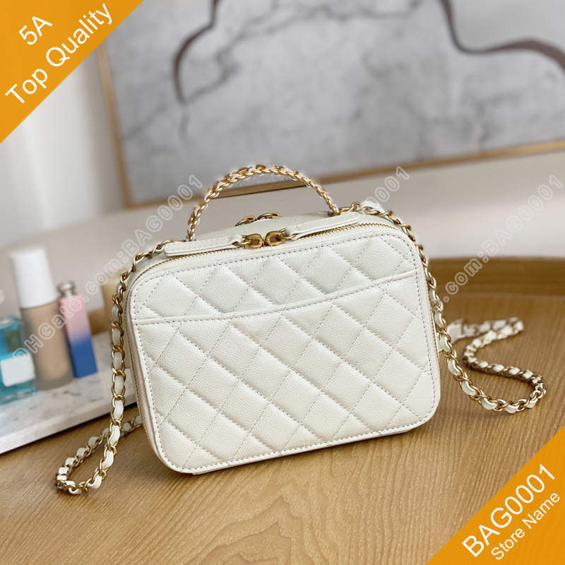 

cosmetic bags Fashion Women quality Exquisite chic chain camera vintage Genuine Leather Cute Soft Solid Trunk Hand Shoulder Cross body with Box C060 BAG0001, White