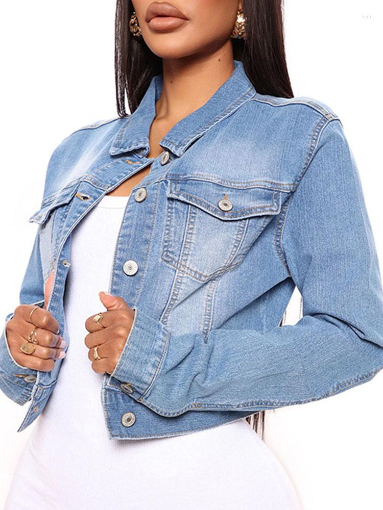 

Women' Jackets Women' Cropped Denim Jacket Button Wash Distressed Blue Jean Streetwear Cardigan Women Long Sleeve Autumn Short Coat