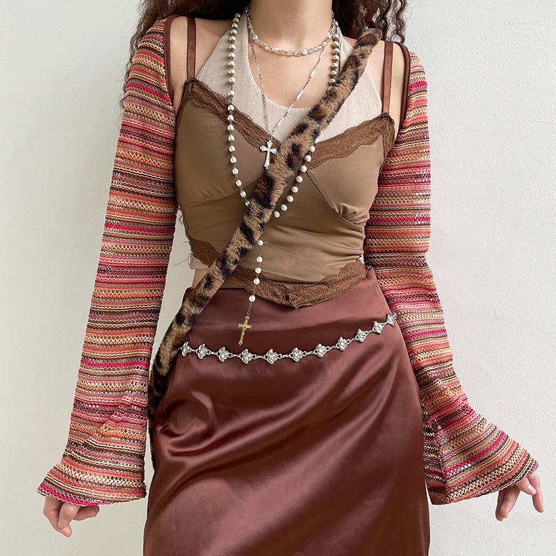 

Women' Sweaters Color Knitted Hollow Out Casual Ultra-short Blouse INS Fashion Trendy People Wear Women' Sunscreen Shawl Long-sleeved, Red